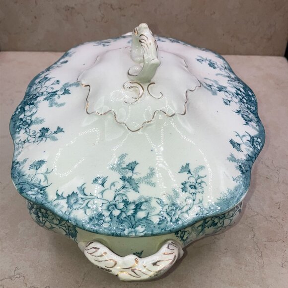 ANTIQUE New Wharf Pottery Covered Vegetable Dish Transfer Ware 1878-1894 - Picture 4 of 13